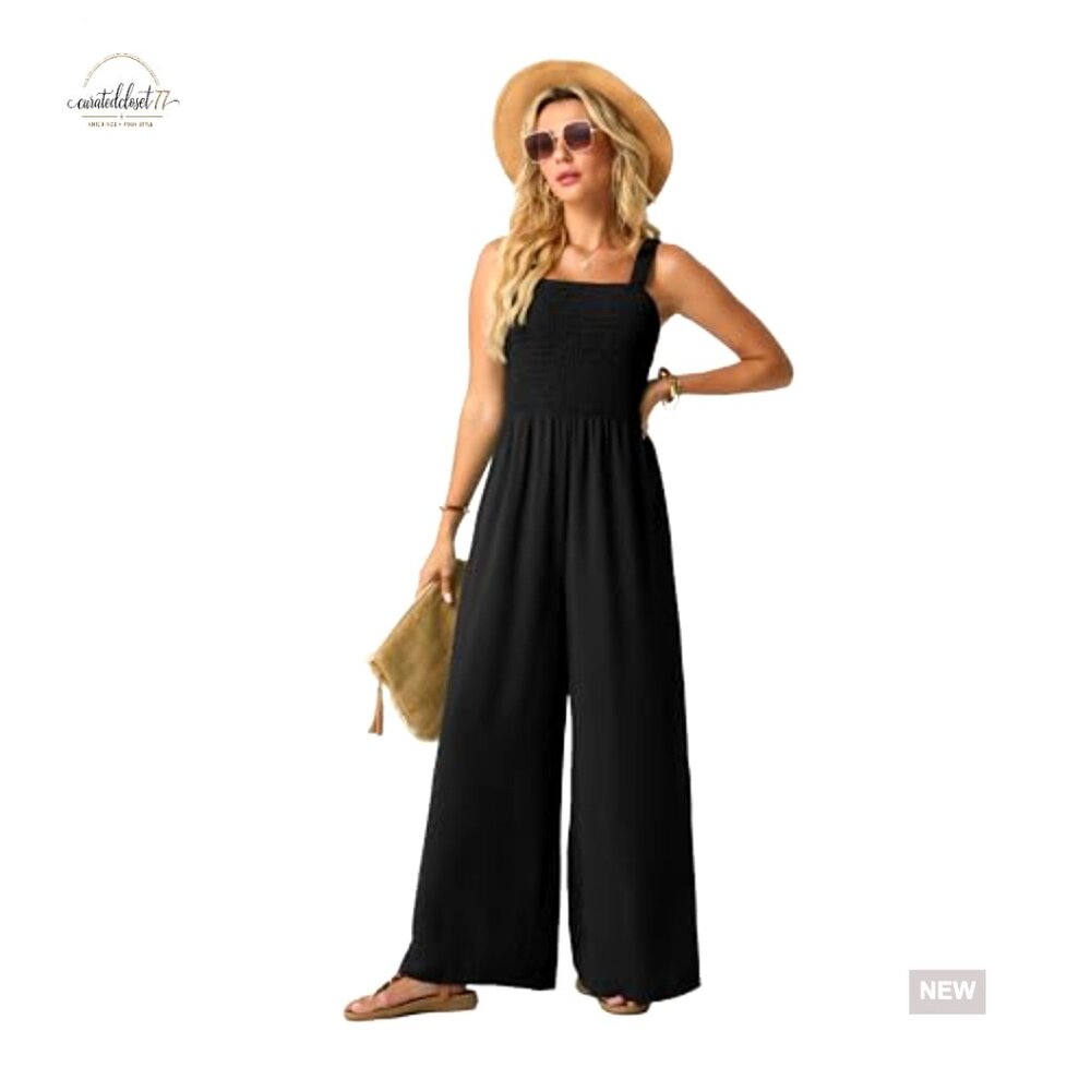 Large Polyester Jumpsuit With Pockets, Smocked To… - image 3